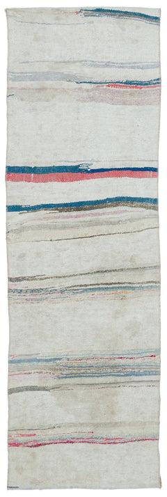 Girit Beige Striped Wool Handmade Area Rug 2'4" x 7'1"