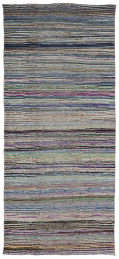 Girit Beige Striped Wool Handmade Area Rug 4'9" x 10'8"