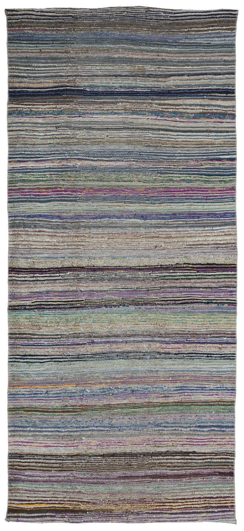 Girit Beige Striped Wool Handmade Area Rug 4'9" x 10'8"