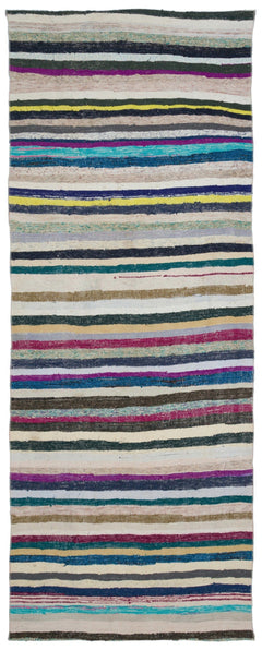Girit Beige Striped Wool Handmade Area Rug 5'4" x 8'10"