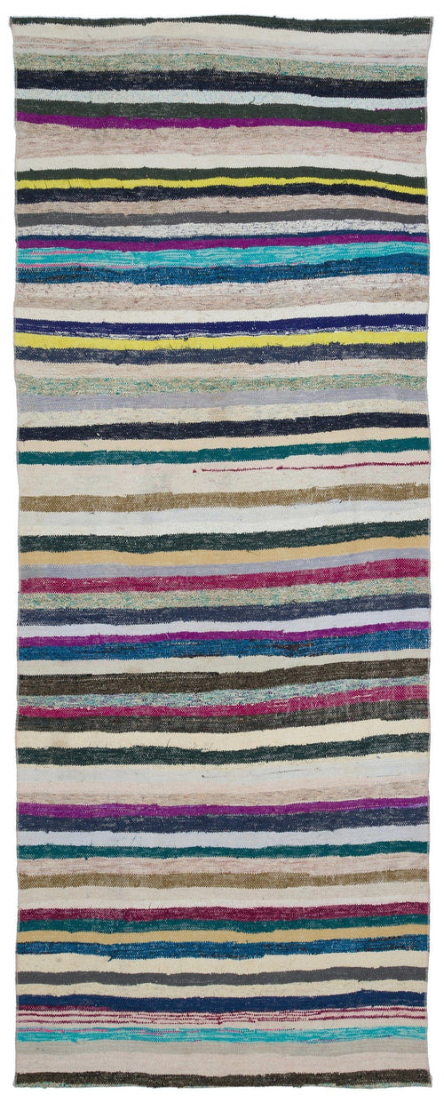 Girit Beige Striped Wool Handmade Area Rug 5'4" x 8'10"