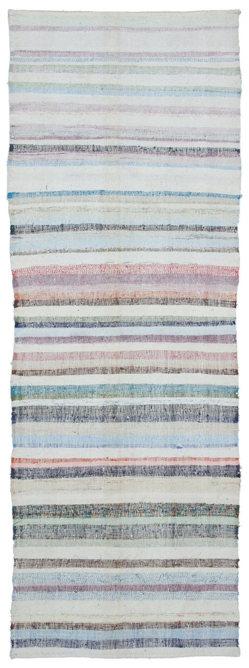 Girit Beige Striped Wool Handmade Area Rug 3'2" x 9'2"
