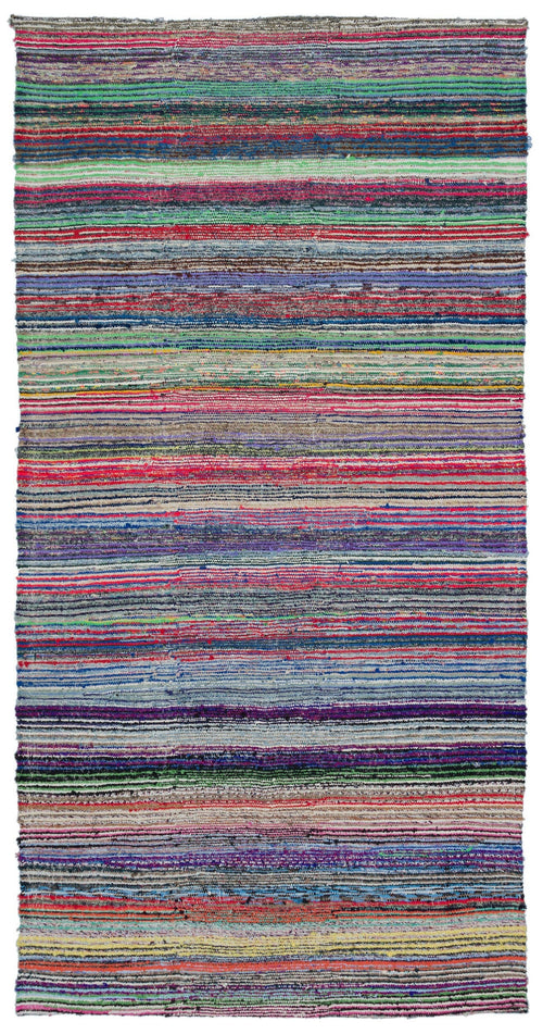Girit Beige Striped Wool Handmade Area Rug 4'11" x 9'10"