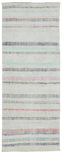 Girit Beige Striped Wool Handmade Area Rug 3'7" x 9'3"