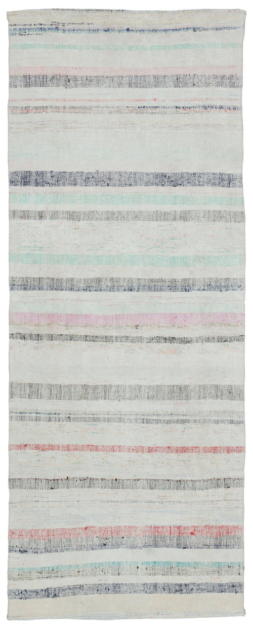 Girit Beige Striped Wool Handmade Area Rug 3'7" x 9'3"