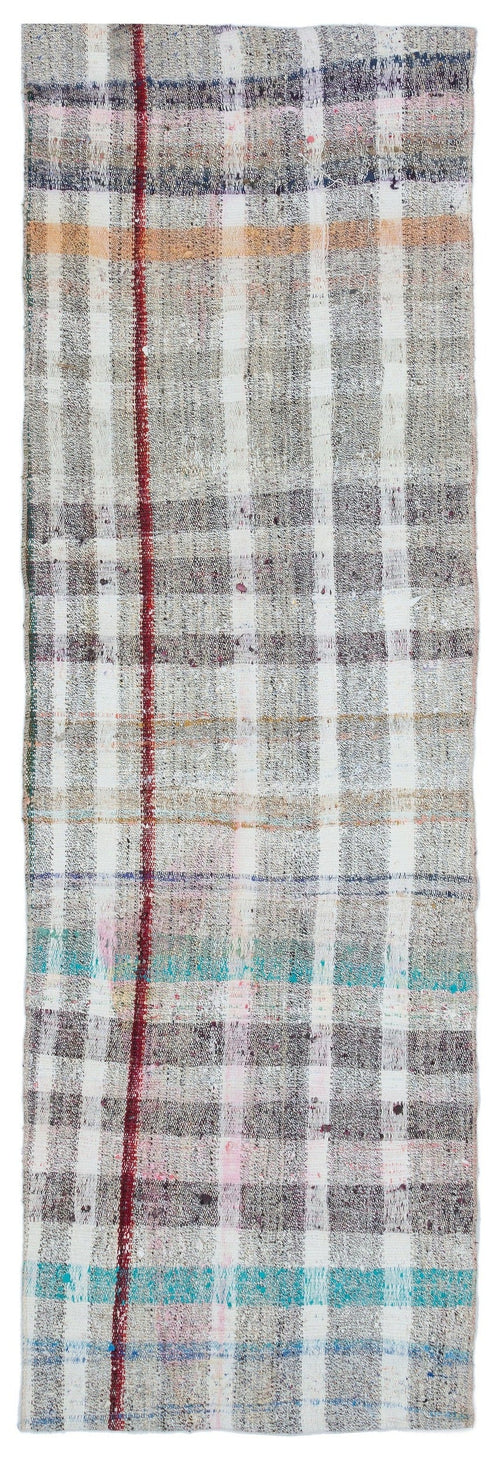 Girit Grey Striped Wool Handmade Area Rug 2'4" x 7'4"
