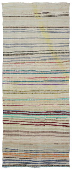 Girit Beige Striped Wool Handmade Area Rug 5'10" x 9'9"