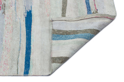 Girit Grey Striped Wool Handmade Area Rug 4'8" x 6'4"