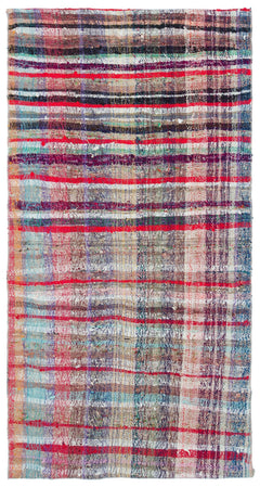 Girit Red Striped Wool Handmade Area Rug 3'5" x 6'7"