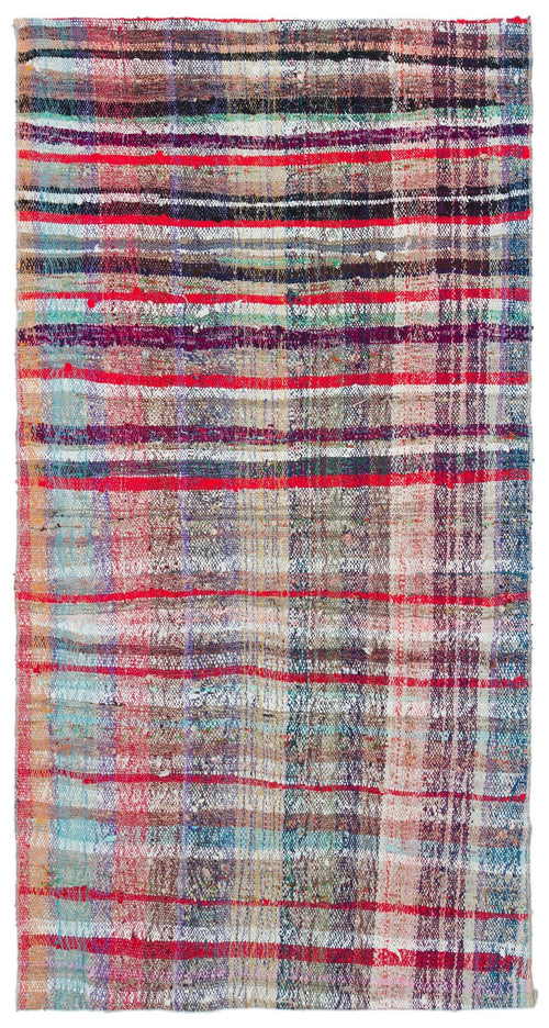 Girit Red Striped Wool Handmade Area Rug 3'5" x 6'7"
