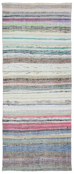Girit Beige Striped Wool Handmade Area Rug 4'3" x 10'0"