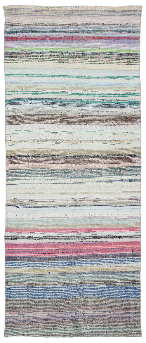 Girit Beige Striped Wool Handmade Area Rug 4'3" x 10'0"
