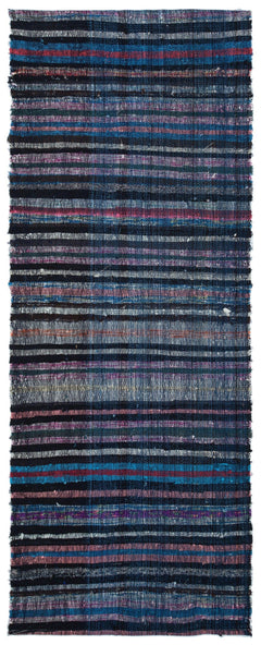 Girit Blue Striped Wool Handmade Area Rug 3'1" x 7'10"