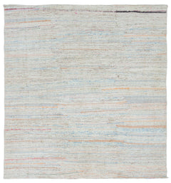 Girit Beige Striped Wool Handmade Area Rug 6'0" x 6'5"