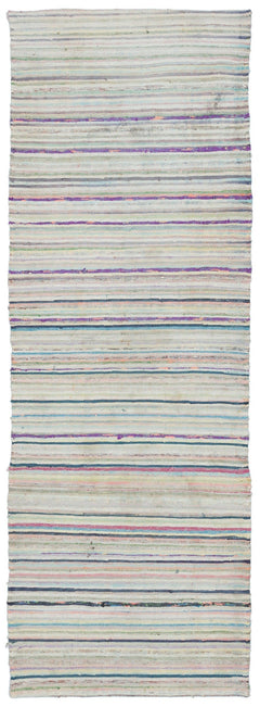Girit Beige Striped Wool Handmade Area Rug 2'9" x 7'10"