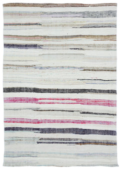 Girit Beige Striped Wool Handmade Area Rug 5'10" x 8'5"