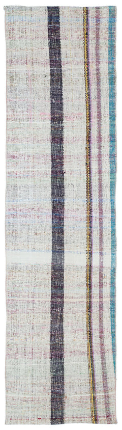 Girit Beige Striped Wool Handmade Area Rug 2'7" x 9'6"