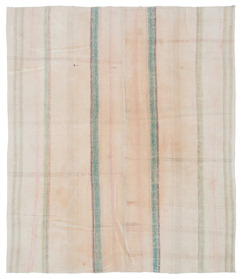 Girit Beige Striped Wool Handmade Area Rug 5'2" x 8'5"