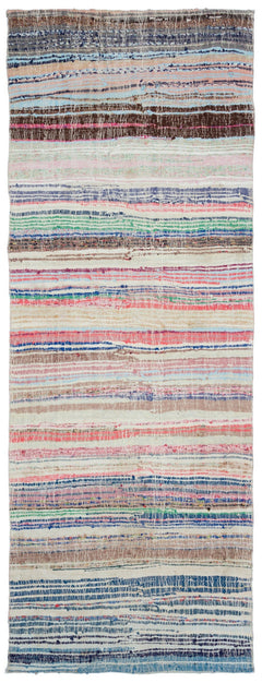 Girit Beige Striped Wool Handmade Area Rug 4'5" x 11'11"