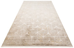 Beige Geometric Area Rug - Machine Made Rug With High Low Carved Design