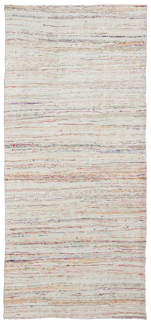 Girit Beige Striped Wool Handmade Area Rug 4'2" x 9'4"