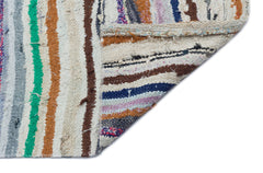 Girit Beige Striped Wool Handmade Area Rug 4'2" x 8'9"