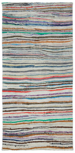 Girit Beige Striped Wool Handmade Area Rug 4'2" x 8'9"