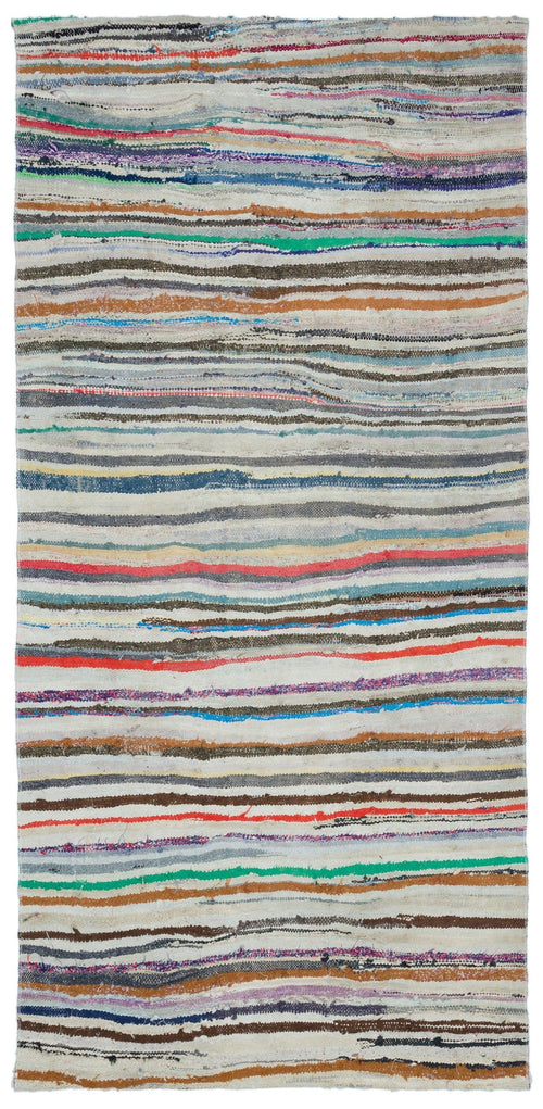 Girit Beige Striped Wool Handmade Area Rug 4'2" x 8'9"