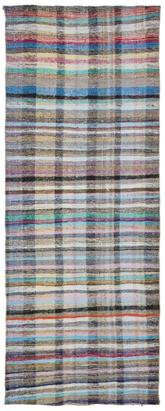 Girit Beige Striped Wool Handmade Area Rug 6'2" x 8'11"