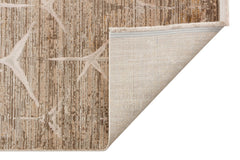 Beige Geometric Area Rug - Machine Made Rug With High Low Carved Design