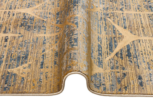 Gold Geometric Area Rug – Machine Made Rug with Soft Silky Carpet Touch