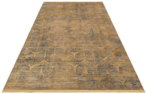 Gold Geometric Area Rug – Machine Made Rug with Soft Silky Carpet Touch