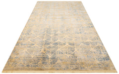 Gold Geometric Area Rug – Machine Made Rug with Soft Silky Carpet Touch