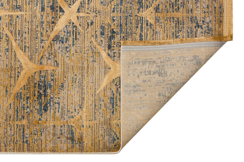 Gold Geometric Area Rug – Machine Made Rug with Soft Silky Carpet Touch