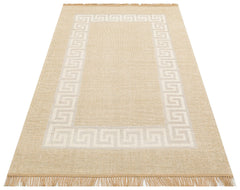 Cotton Kilim Rug – Beige Geometric Woven Flatweave Area Rug Non Slip