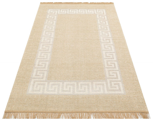 Cotton Kilim Rug – Beige Geometric Woven Flatweave Area Rug Non Slip