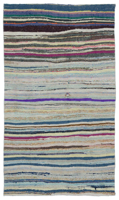 Girit Brown Striped Wool Handmade Area Rug 4'6" x 7'8"