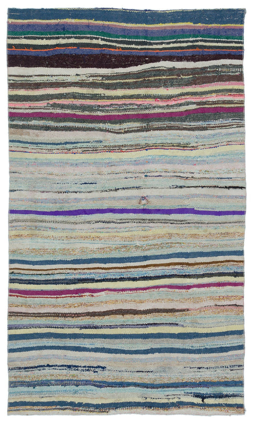 Girit Brown Striped Wool Handmade Area Rug 4'6" x 7'8"