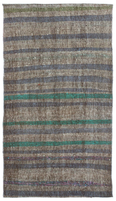 Girit Grey Striped Wool Handmade Area Rug 3'2" x 5'6"