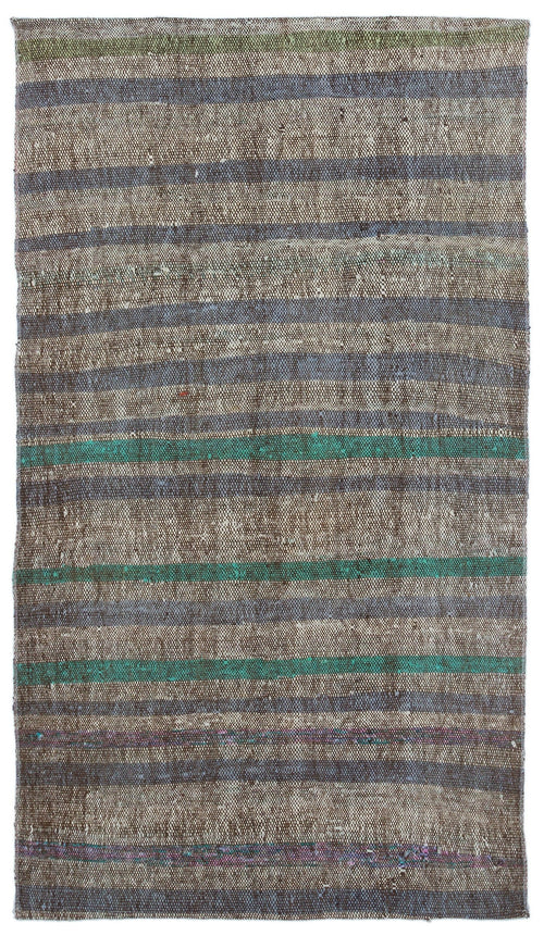 Girit Grey Striped Wool Handmade Area Rug 3'2" x 5'6"