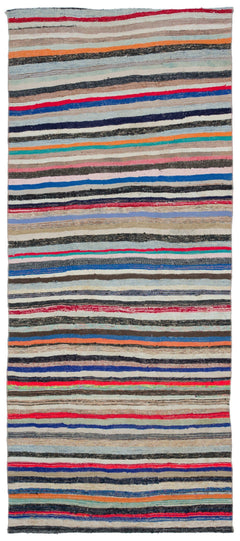 Girit Beige Striped Wool Handmade Area Rug 4'11" x 11'10"