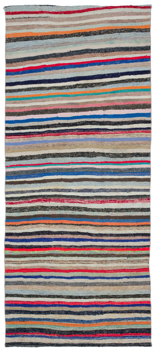 Girit Beige Striped Wool Handmade Area Rug 4'11" x 11'10"
