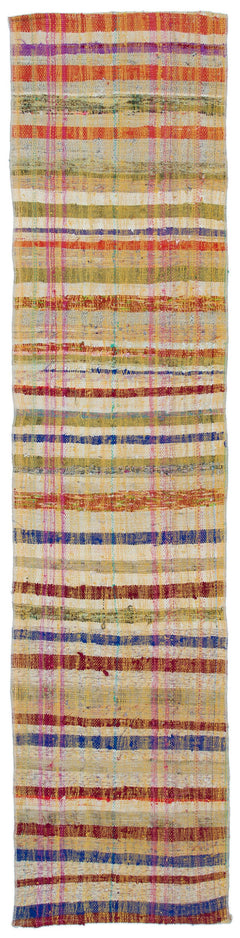 Girit Yellow Striped Wool Handmade Area Rug 1'11" x 8'0"