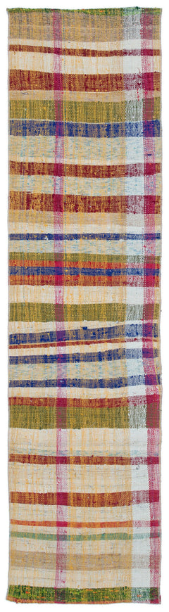 Girit Yellow Striped Wool Handmade Area Rug 2'0" x 7'9"