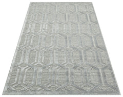 Vigevano Grey Geometric Wool and Viscose Machine Made Area Rug
