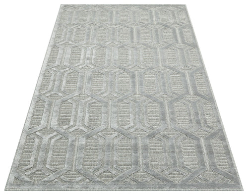 Vigevano Grey Geometric Wool and Viscose Machine Made Area Rug
