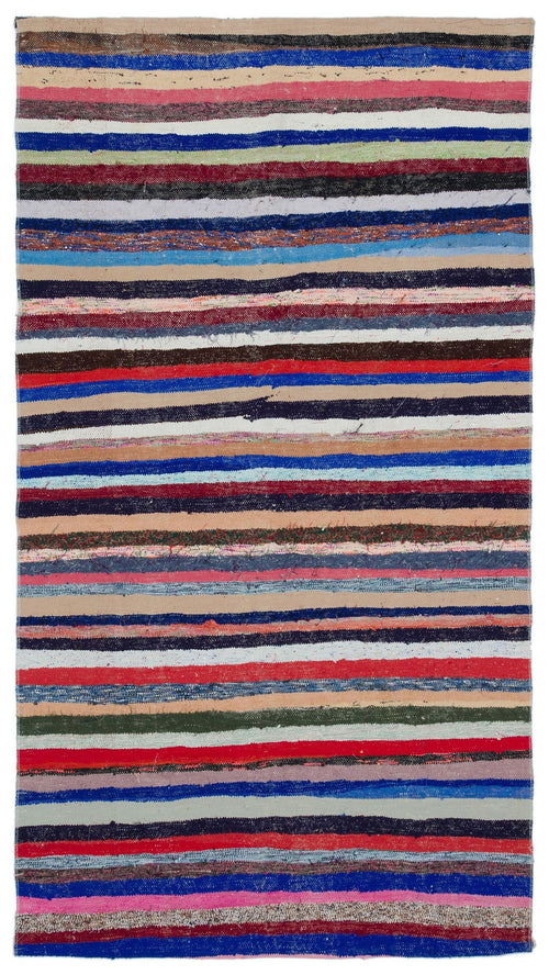 Girit Multy Striped Wool Handmade Area Rug 4'2" x 7'8"