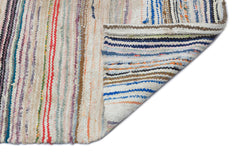 Girit Beige Striped Wool Handmade Area Rug 5'4" x 8'1"