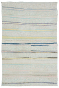 Girit Beige Striped Wool Handmade Area Rug 5'10" x 8'10"