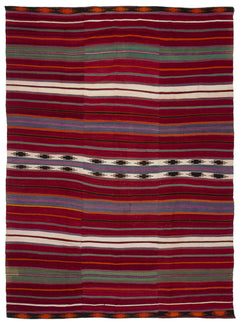 Girit Beige Striped Wool Handmade Area Rug 6'0" x 9'4"